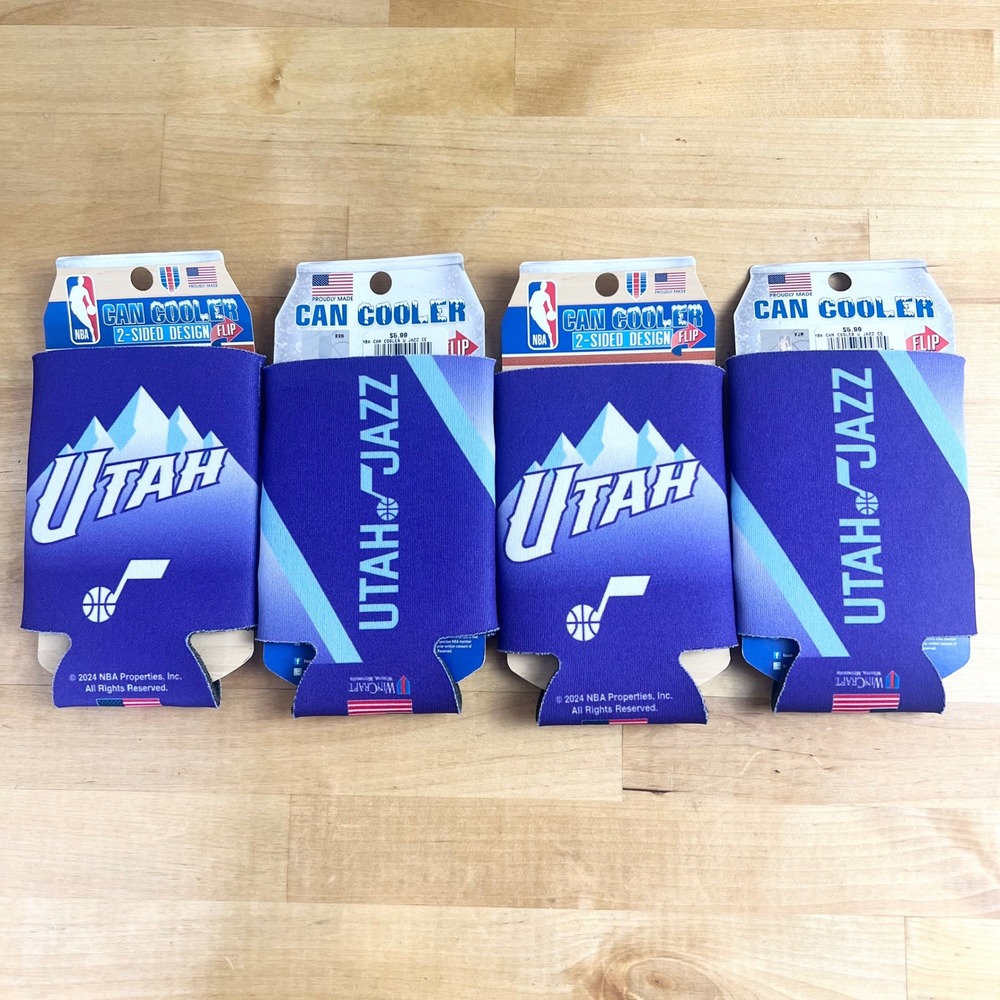 Utah Jazz NBA WinCraft Can Cooler Basketball Purple Mountain Koozie 4-Pack NEW